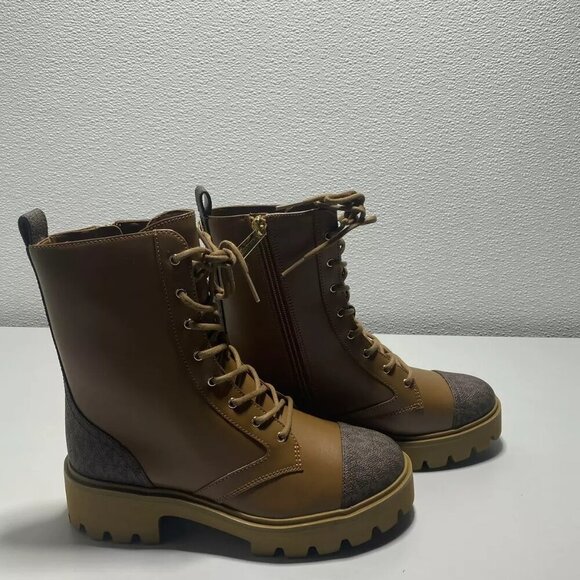 NEW MICHAEL KORS Weiss Combat Bootie Faux Leather Women's Size 6.5 Tall Brown - Picture 3 of 6